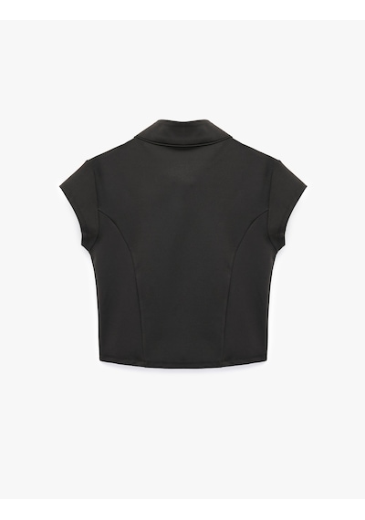 Koton Yarım Fermuarlı Slim Fit Dik Yaka Kısa Kollu Spor Tişört Siyah 7wak10141nk