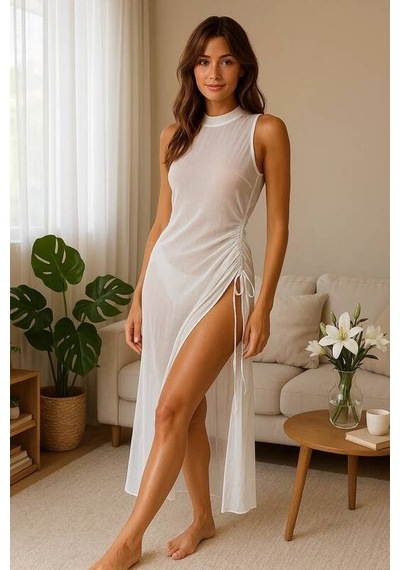 Ang Butik Kadın Beyaz Zarafet Pareo Plaj Giyim