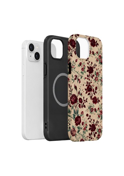 Velvoria Valestra Bordo Botanik Apple iPhone Uyumlu 15 Magsafe Koruma Kılıfı Valestra Magline - Bordo Botanik