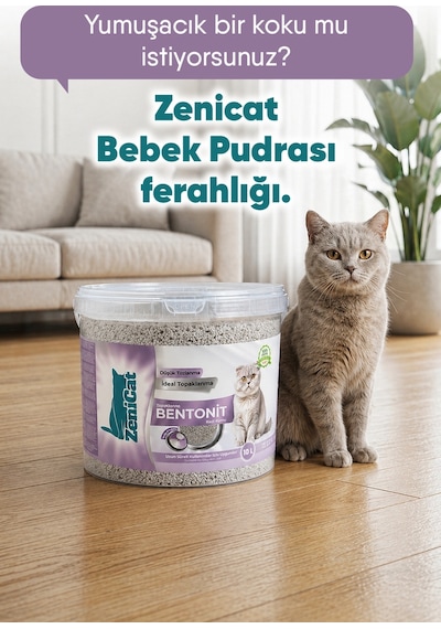 Bebek Pudralı Bentonit Kedi Kumu 2x10 Lt - İnce Taneli, Güçlü Topaklanan, Uzun Süreli Ferahlık, Kovalı