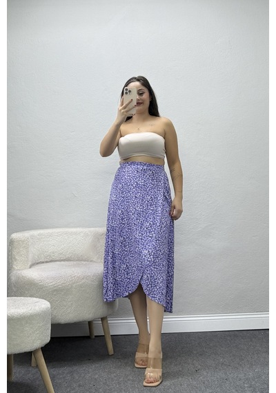 Belendir Kadın Helen Beli Lastikli Rahat Kesim Etek Lila