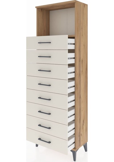 Arges Dolap Tek Raflı 8 Çekmeceli 60x30x182 Çam-aytaşı Çam