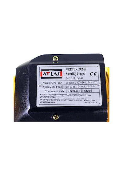 Attlas Qb80 Pirinç Fanlı Döküm Gövdeli 1.0 Hp Santrifüj Pompa