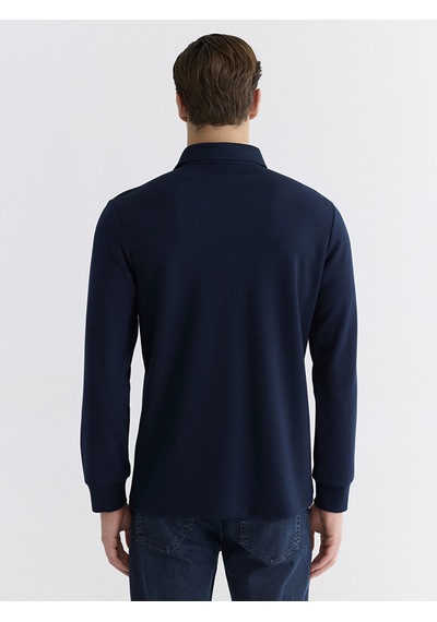 Lcwaıkıkı Classic Lacivert Polo Yaka Baskılı Erkek Sweatshirt