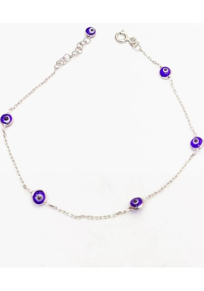 Oriental Kuyumculuk Jewellery Nazarlık Zincir Gümüş Bileklik Lacivert