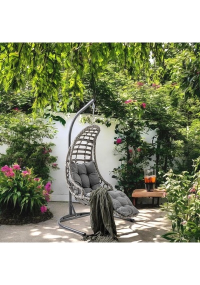Capri Swing Bodrum Tekli Rattan Bahçe Balkon Salıncağı Gri Çok Renkli