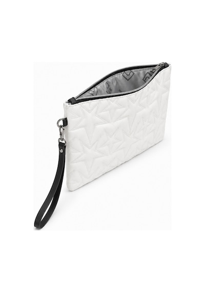 Adelina Bags Yıldız Nakış İşlemeli Portföy El Çantası Bilek Askılı Saten Astarlı Beyaz Clutch Çanta