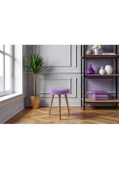 Modern Ahşap Ayaklı Teddy Kumaş Tabure Makyaj Masası & Ayak Dinlendirme Elegant Mor Mor