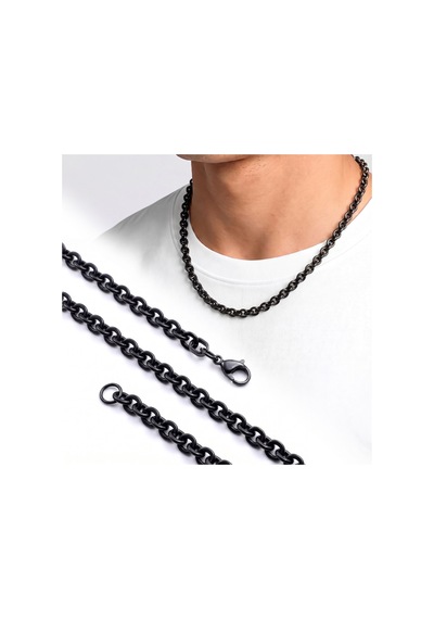 Premium Parlak Ve Şık Mariner Zincir Erkek 316l Çelik Kolye 6mm 55cm 3183eck048 - Siyah Renk