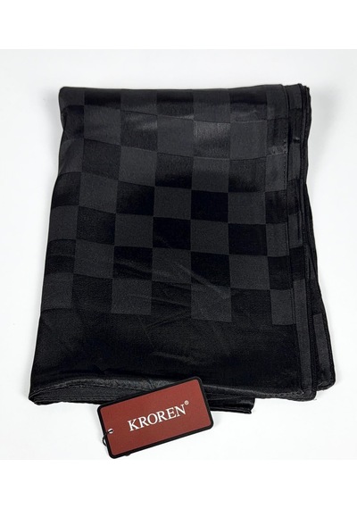 Kroren Krep Jakarlı Dama Desen Şal - 70 X 190 - 7379 Siyah
