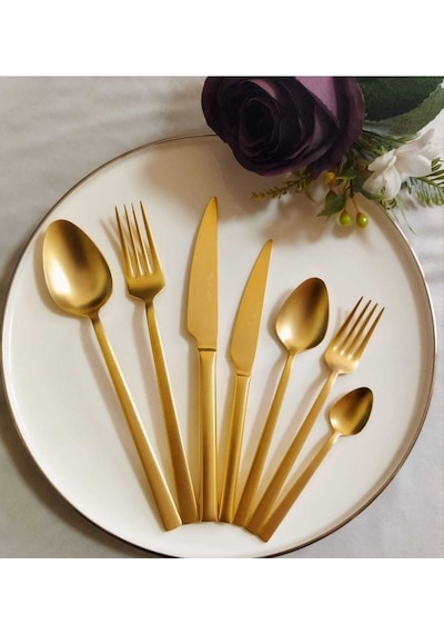 Stayle 24 Ayar Mat Altın Kaplama Bulaşık Makinasında Yıkanabilir 84 Prç Çkb Gold