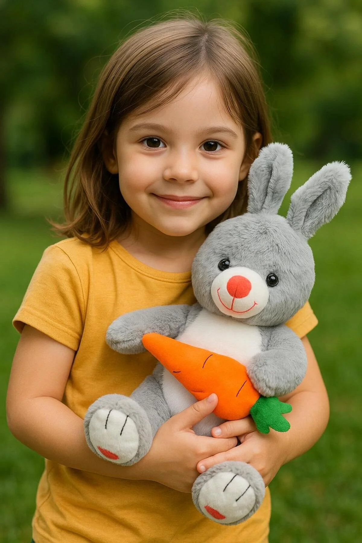 Havuçlu Tavşan Pembe 50 Cm Çocuklara Özel Sevimli Peluş Gri