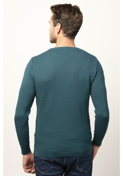 Tudors Slim Fit Dar Kesim Bisiklet Yaka Petek Desenli Erkek Kazak-25839 Yeşil Tudors Slim Fit Dar Kesim Bisiklet Yaka Petek Desenli Erkek Kazak-25839 Yeşil