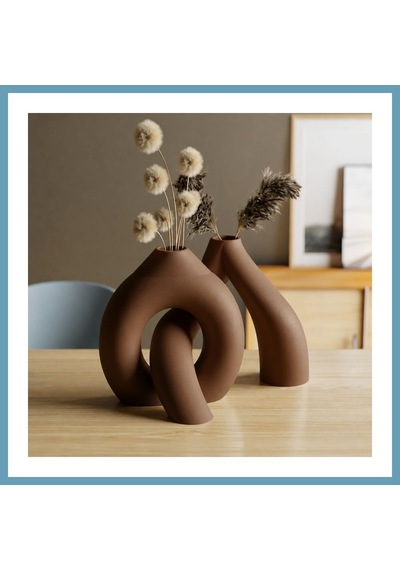Bezos 3d Baskı Interlocking Vazo - İç İçe Geçen Dekoratif Vazo-kahverengi Mbt06