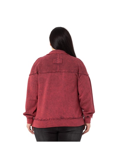 Büyük Beden Pis Dikişli Fermuarlı Yırtmaçlı Parça Boyalı Bordo Sweatshirt-bordo Bordo
