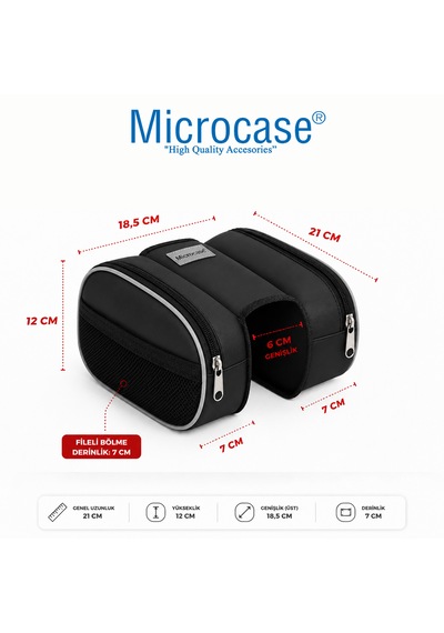 Microcase Bisiklet Orta Kadro için Reflektörlü 2 Gözlü 2 Yan Cepli Cırt Cırtlı Geniş Hacim Bisiklet Çantası AL5573