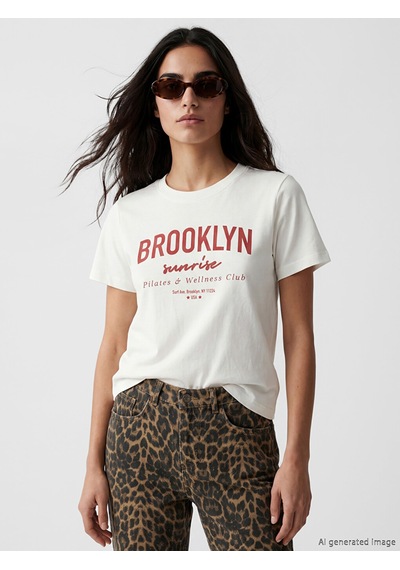 Lcw Vision Beyaz Brooklyn Baskılı %100 Pamuklu Kadın Tişört