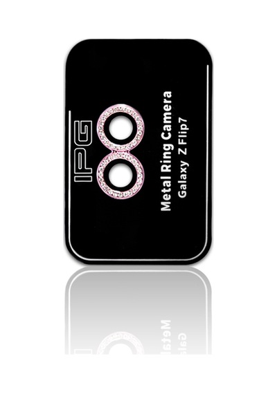 Samsung Galaxy Uyumlu Z Flip 7 İçin Ipg Prolens Kamera Lens Koruyucu Elmas Taş Çerçeveli, Kırılmaz Cam Pembe
