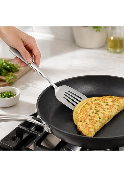 Paslanmaz Çelik Spatula, Delikli Mutfak Spatulası 25 Cm, Mutfak Seti, Premium Kalite Metal, Tek Parça Yapı