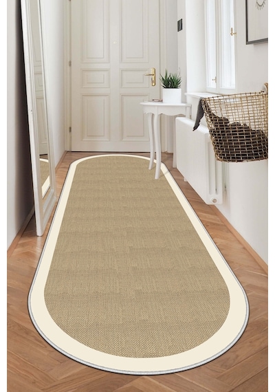 West Home Makinede Yıkanabilir Kaymaz Taban Leke Tutmaz Oval Yolluk Ev Dekorasyonu İçin Hasırlı Kesme Yolluk 455 Beige Oval Yolluk