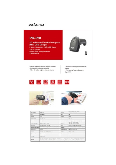 Performax Pr-520 1D/2D Karekod Kablosuz Barkod Okuyucu