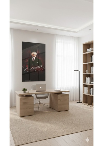 Mustafa Kemal Atatürk Şık Portre Cam Tablo Hediyelik Özel Tasarım