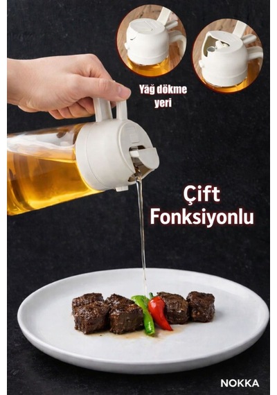 Çift Fonksiyonlu Cam Yağdanlık 450ml Zeytinyağı Sıvıyağ Şişesi Airfryer Sprey Yağlık Diğer