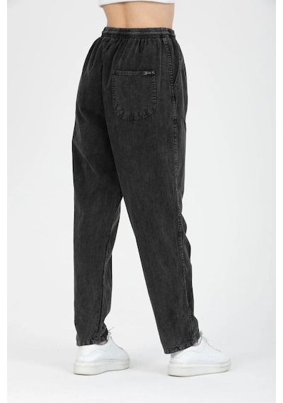 Baw Company Unisex Ince Yazlık Beli Lastikli Kordonlu Keten %100 Pamuklu Kumaş Pantolon Pijama Antrasit