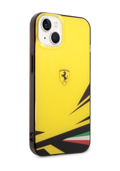 Apple Uyumlu iPhone 14 Kılıf Ferrari Lisanslı Baskı Logolu İtalyan Bayrak Baskılı Dizayn Kapak Sarı
