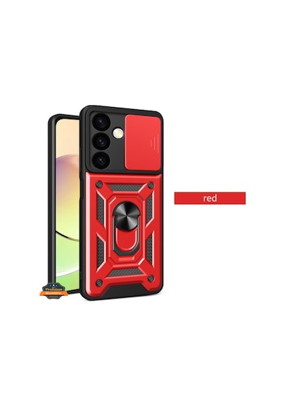 Samsung Galaxy A37 İle Uyumlu Kılıf Magnetik Standlı Kamera Korumalı Sürgülü Kapak Kırmızı