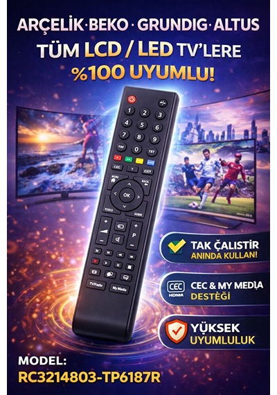 Arçelik Be-ko Grundig Altus Tv Kumandası Lcd Led Tüm Modellerle