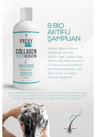 Kolajen, Biotin Ve Keratin Saç Dökülmesine Karşı 9 Bio Aktif İçeren Besleyici Şampuan