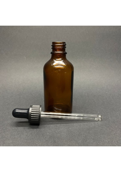 50ml Kahverengi Cam Damlalıklı Şişe , Siyah Plastik Kapak , 50cc
