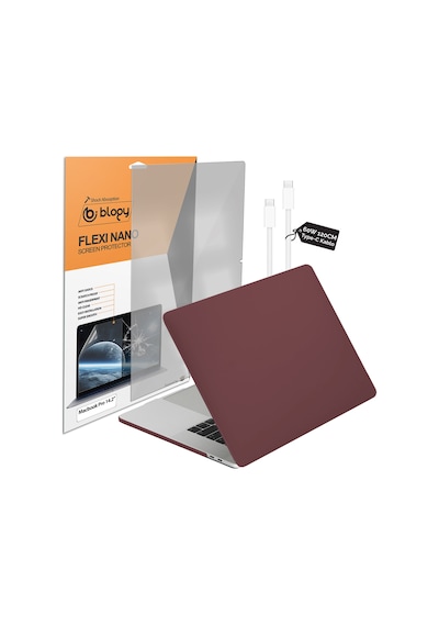 Blogy Macbook Uyumlu 14 M5  Paket - Ekran Koruyucu + 60w Şarj Kablosu + Kılıf Kırmızı