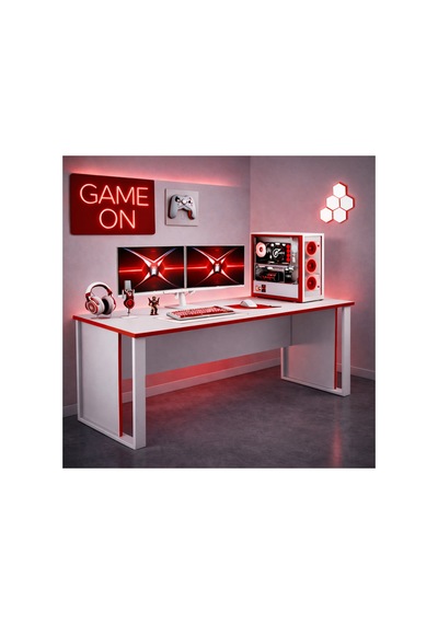 Trex Oyuncu Masası Gaming Bilgisayar Masası Geniş Çalışma Alanlı Modern Pc Masası Beyaz Kırmızı Trex Oyuncu Masası Gaming Bilgisayar Masası Geniş Çalışma Alanlı Modern Pc Masası Beyaz Kırmızı