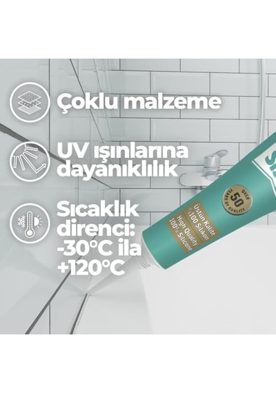 Universal Silikon, Üstün Kalite %100 Şeffaf Silikon, Mutfak, Banyo Ve Pencereler İçin Hızlı Kuruyan Dolgu Macunu, Sararma Ve Küflenme Yapmaz, 50 Gr Tüp