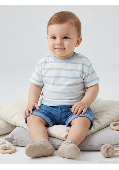 Civil Baby Çizgili 6-18 Ay Tişört - Mavi