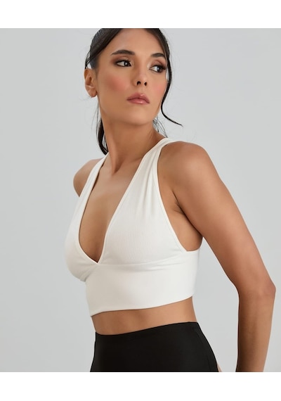 Aurafit Fitilli Arkası Çapraz Derin Dekolte Spor Sütyeni/büstiyer Beyaz
