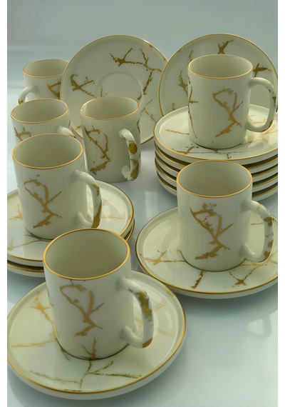 6 Kişilik 12 Parça Şaheste Porselen Kahve Fincan Seti, Modern Porselen Fincan Takımı A++ Kalite Set