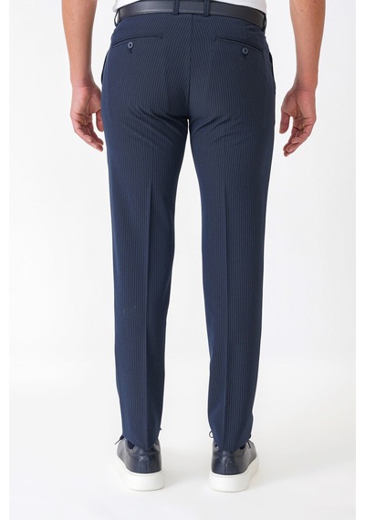 Comfort Fit Rahat Kalıp Pileli Esnek Pamuklu Çizgili Lacivert Jogger Pantolon P 1218