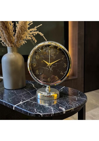 Silver Noir Modern Masa Saati Gümüş & Siyah Minimal Tasarım Şık Ofis Ve Ev Dekor Aksesuarı Gümüş