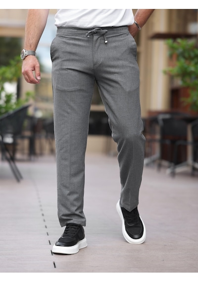 Slim Fit Likralı Jogger Pantolon Orta Gri
