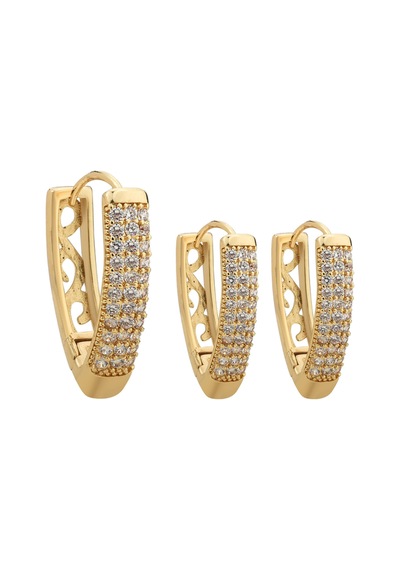 Taşlı Gold Üçlü Küpe Seti Altın