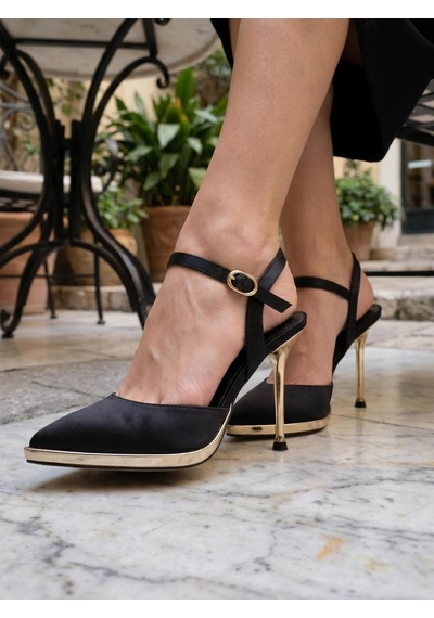 Nesilshoes Nesil Shoes Uraz 600 Siyah Saten Altın Topuklu Kadın Sandalet Nesilshoes Nesil Shoes Uraz 600 Siyah Saten Altın Topuklu Kadın Sandalet