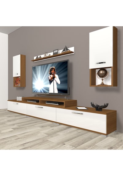 Decoraktiv Ekoflex 270da Slm Tv Ünitesi Tv Sehpası - Ceviz Beyaz Ahşap - Beyaz