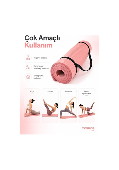 Ckspor 15 Mm Kaymaz Nbr Pilates Matı Taşıma Askılı Yoga Veegzerisiz Minderi Pembe