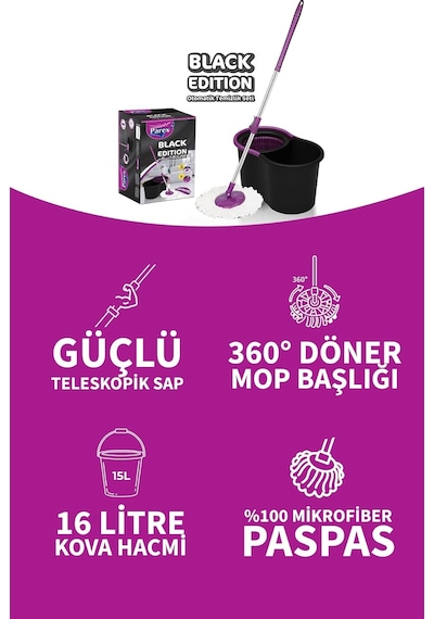 Parex Black Edition Otomatik Temizlik Seti - Kova Mop Seti