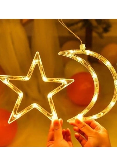 Sarı 3 Metre Ay Yıldız Led Perde Led Sarkıt Led Perde Dekoratif Led Ay Led Çok Renkli