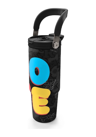 Coral High 900 Ml Erkek Çocuk Siyah Çok Renkli Love Baskılı Çelik Termos /matara - 38706 Turuncu - Mavi