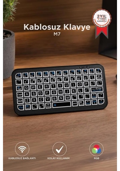 Özel Seri Ses Cihaz Cep Kablosuz Klavye Rgb M7 Siyah
